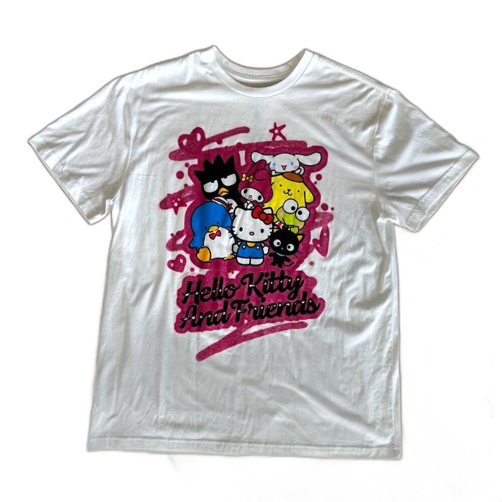 Sanrio Hello Kitty And Friends Shirt White Pink Glitter Graphic Tee Adult XL - Picture 2 of 4